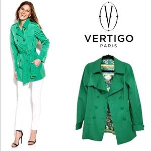 Vertigo Green Double Breasted Satin Lined Jacket Coat Size Medium